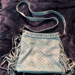 Shyanne Light Blue Studded Fringe Crossbody Bag